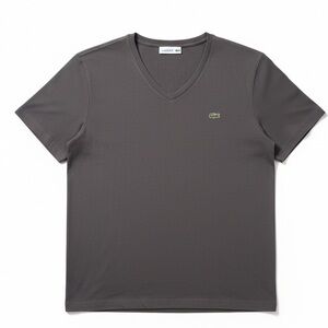 Lacoste Men's Lightweight Pima Cotton V-Neck T-Shirt Size 6 XL in Grey Preppy